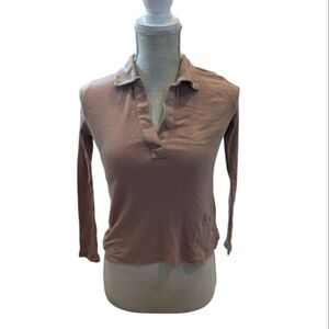 J. Crew shirt top blouse Women's size‎ XS taupe long sleeve collared ribbed